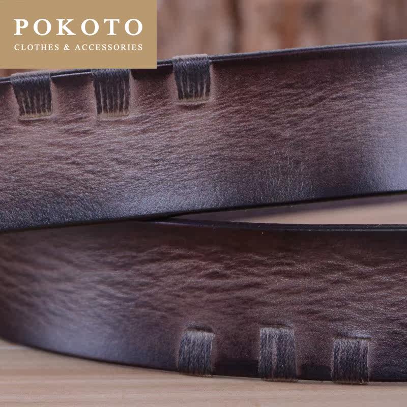 轻奢皮带男士针扣青年头层牛皮腰带 pokoto腰带/皮带/腰链