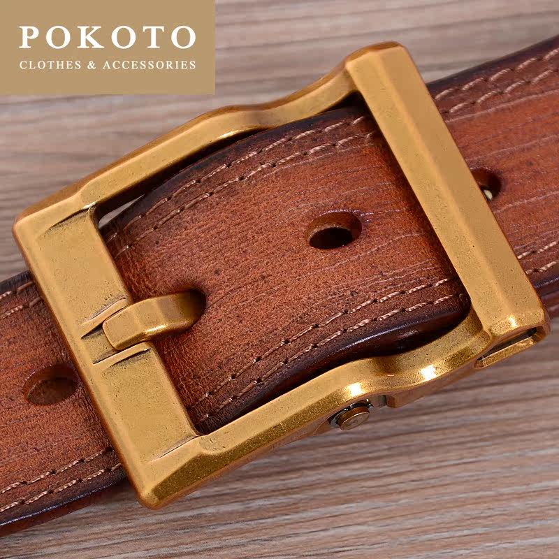 轻奢品牌单层头层牛皮青年休闲针扣 pokoto腰带/皮带/腰链