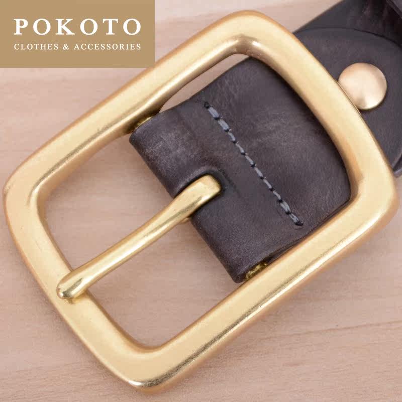 轻奢手工复古铜扣男纯头层牛皮皮带 pokoto腰带/皮带/腰链
