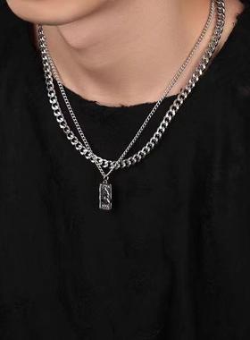 时尚嘻哈双层钛钢项链潮