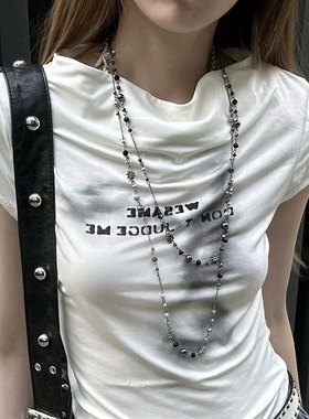 Y2K长款项链女叠戴星星锁骨链甜酷亚文化辣妹颈链哥特毛衣链配饰