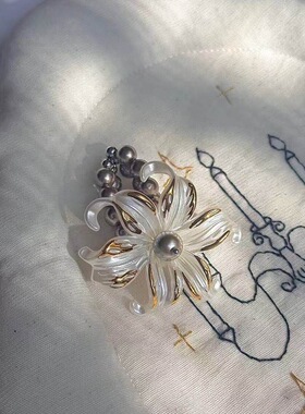 颈上添花~复古双层金色鸢尾花朵珍珠项链女choker轻奢小众锁骨链