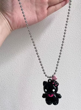 甜酷可爱黑脸KT猫串珠项链女款小众设计独特毛衣链百搭高级感配饰