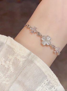 日韩轻奢甜美锆石猫眼石花朵可调节抽拉手链女高级感百搭手环手饰