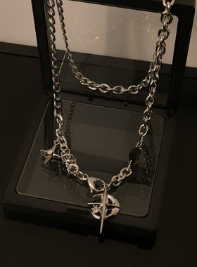 黑宝石芒星欧美嘻哈街头项链男生小众设计高级感女生锁骨链毛衣链