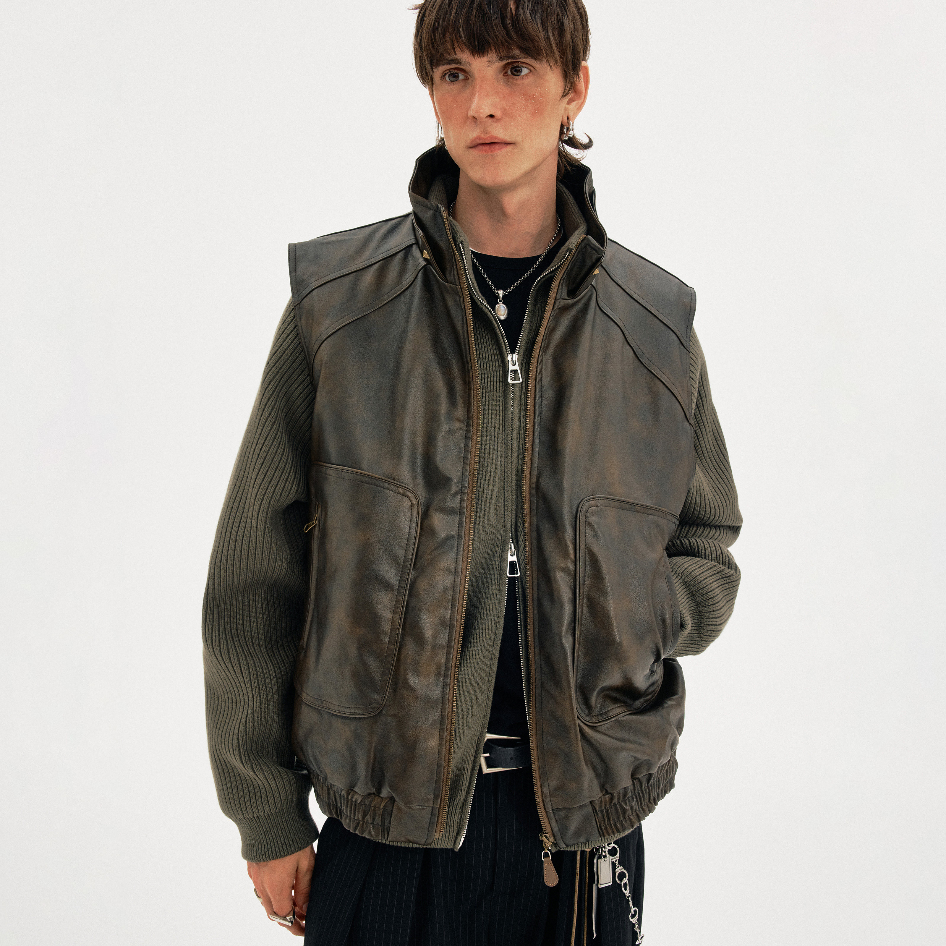 MADWITCH复古小众解构设计感皮衣马甲男女痞帅高街立领无袖外套潮,淘宝优惠券,粉丝福利购,淘宝优惠卷