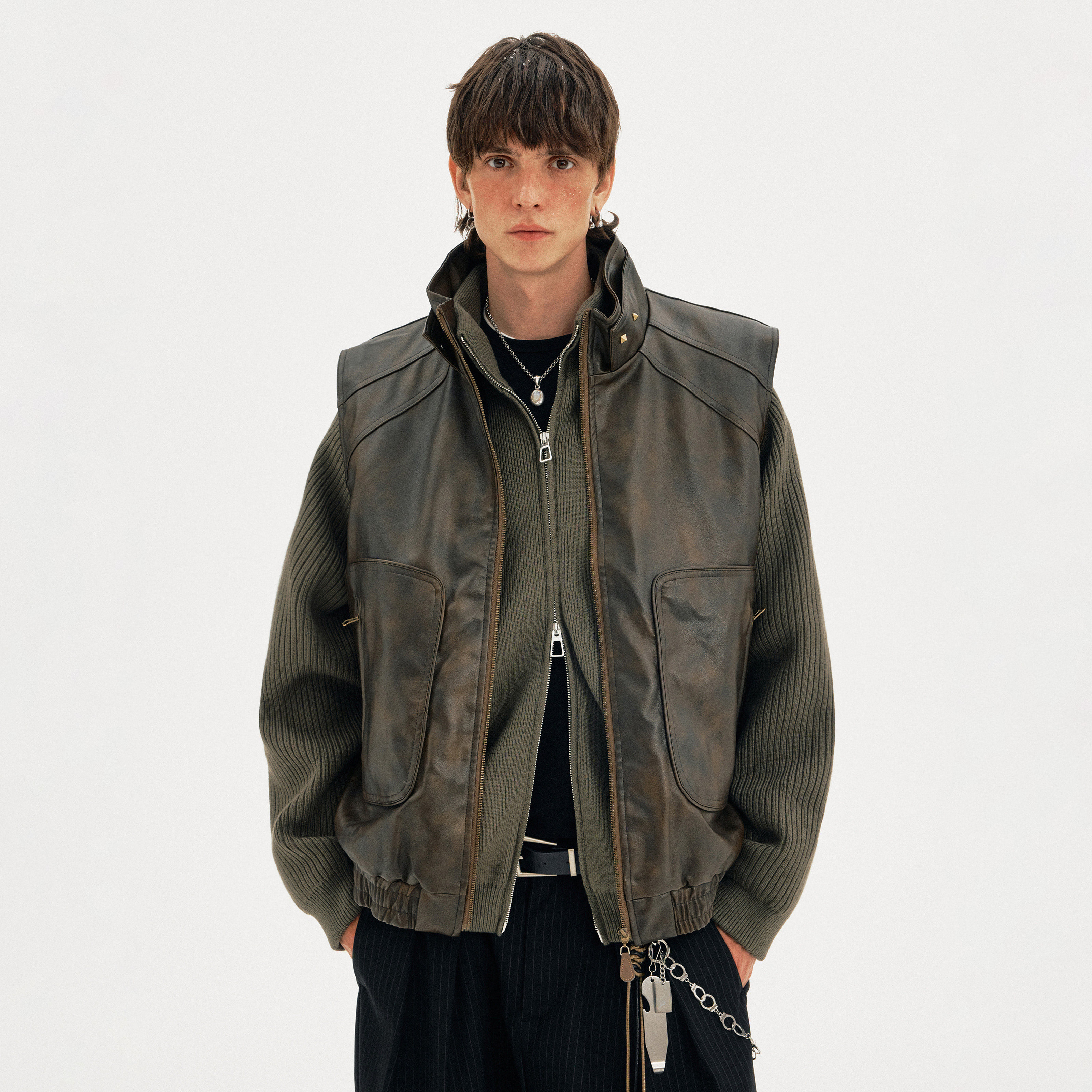 MADWITCH复古小众解构设计感皮衣马甲男女痞帅高街立领无袖外套潮,淘宝优惠券,粉丝福利购,淘宝优惠卷