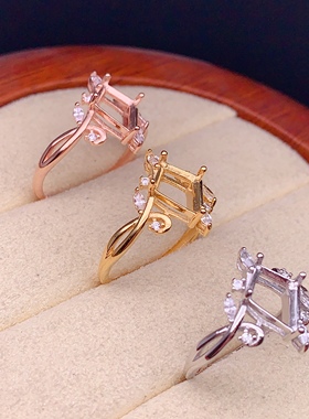 S925银戒指空托镶嵌菱形7*10mm