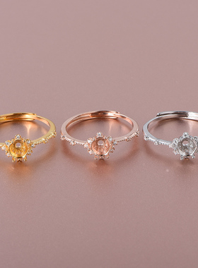 六爪S925银戒指空托镶嵌圆5*5mm