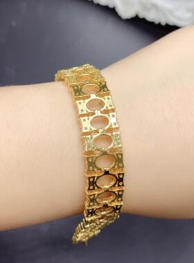 S925银镀金手链排椭圆6*8mm24粒