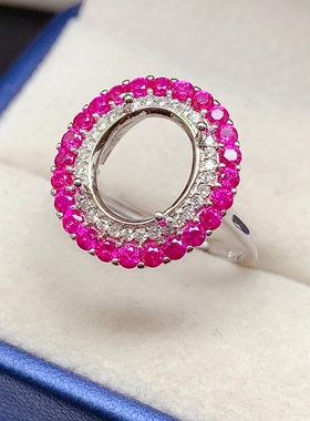 红色双层锆石9*11mm活口戒指空托