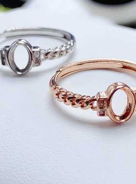 4*6椭圆戒指空托S925纯银小清新