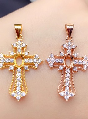 十字架S925银吊坠空托椭圆4*6mm