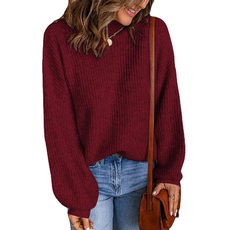 秋衣女外穿欧美风外贸新款高领纯色宽松套头亚马逊毛衣女款,淘宝优惠券,粉丝福利购,淘宝优惠卷