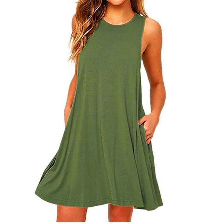 欧美夏季时尚无袖口袋背心爆款新款纯色连衣裙女装,淘宝优惠券,粉丝福利购,淘宝优惠卷