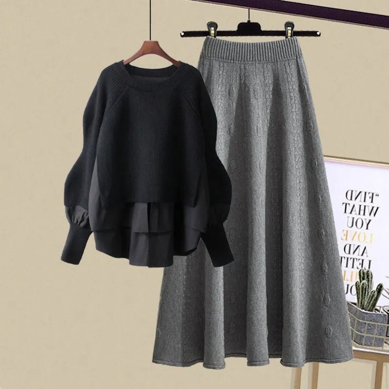 秋冬套装女新款时尚穿搭洋气宽松慵懒风卫衣显瘦半身裙两件套 - 图1