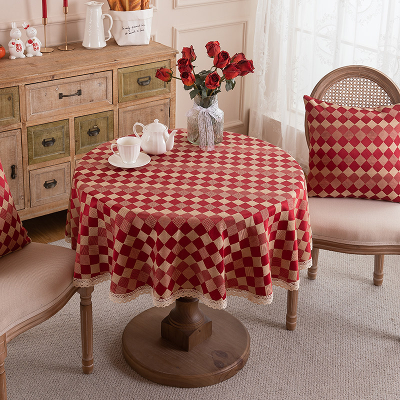 新年过年红色格子餐桌布茶几复古氛围感轻奢高级感结婚防水圆桌布,淘宝优惠券,粉丝福利购,淘宝优惠卷