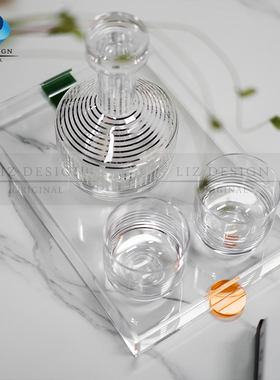 现代样板房玻璃花瓶花器摆件装饰品花艺组合餐桌玻璃酒器托盘组合