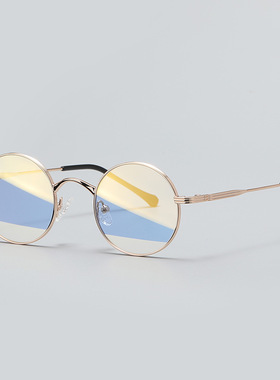 新款金属圆形复古防紫外线太阳镜个性时尚淡浅透彩膜墨镜男女轻便