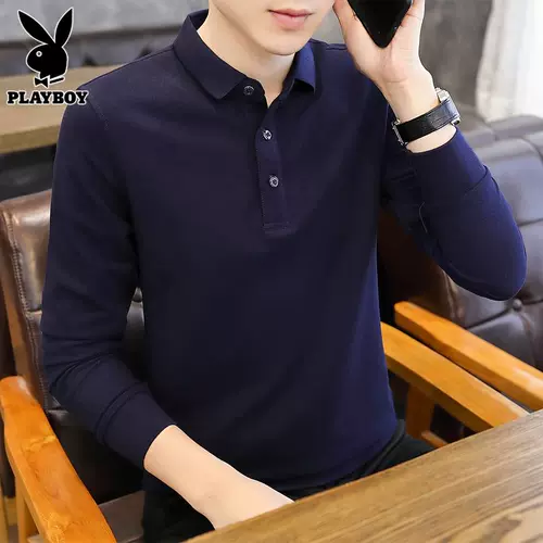 Playboy, мужской базовый приятный телу весенний черный лонгслив, трендовая футболка polo для отдыха
