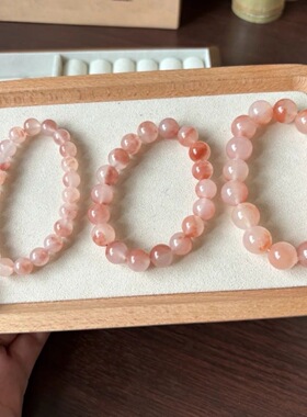 粉色金丝玉圈圆珠手链 桃花酿串珠少女款饰品简约设计