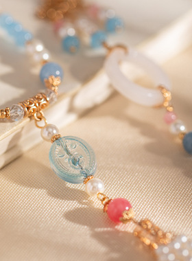 古风璎珞项链汉服马面裙配饰长流苏明制背云新中式国风旗袍蓝色