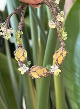 饰桂花树与生命力 macrame水晶原石编织手绳 开满小花的萤石手链