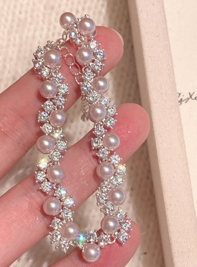 爆闪锆石编织曼塔玫瑰珍珠手链轻奢感手串女小众串珠手饰