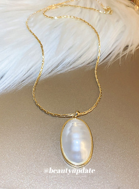 真金电镀椭圆珍珠项链法式时尚新款轻奢大气锁骨链时尚高级感项饰