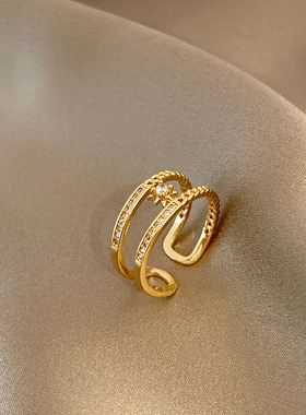 真金电镀锆石冷淡风食指戒指