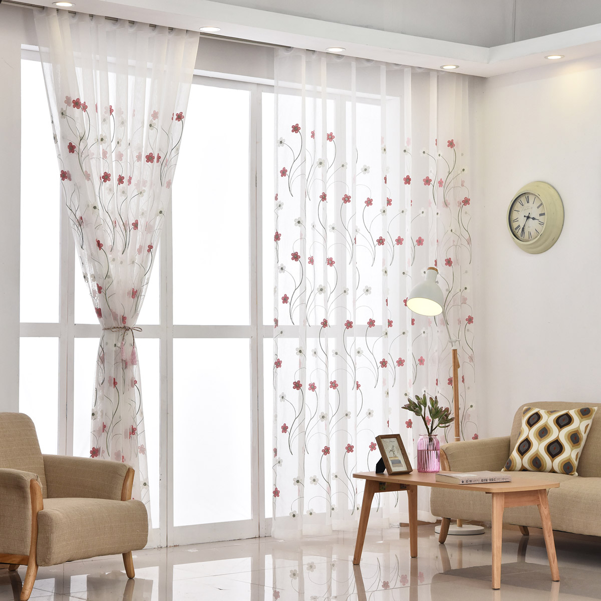 Modern simple custom-made bay window embroidered gauze curtain