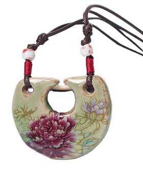 景德镇陶瓷项链复古民族风送女友项链饰品吊坠牡丹花卉手链吊坠