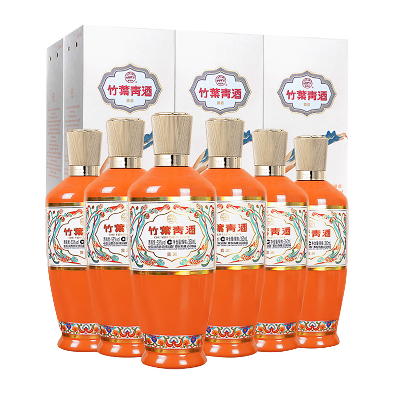 【官方正品】53度电商版荣耀竹叶青酒350ml*6瓶露酒年货汾酒
