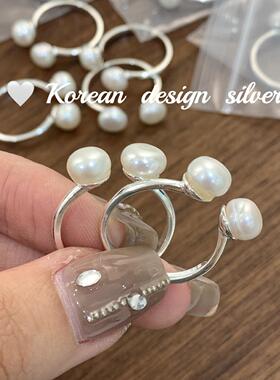 韩国ins简约小众设计银饰品 S925纯银上开口淡水珍珠戒指女562