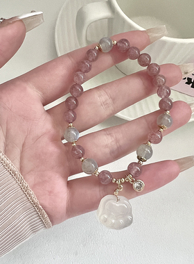 新中式轻奢蝴蝶结草莓晶手链女