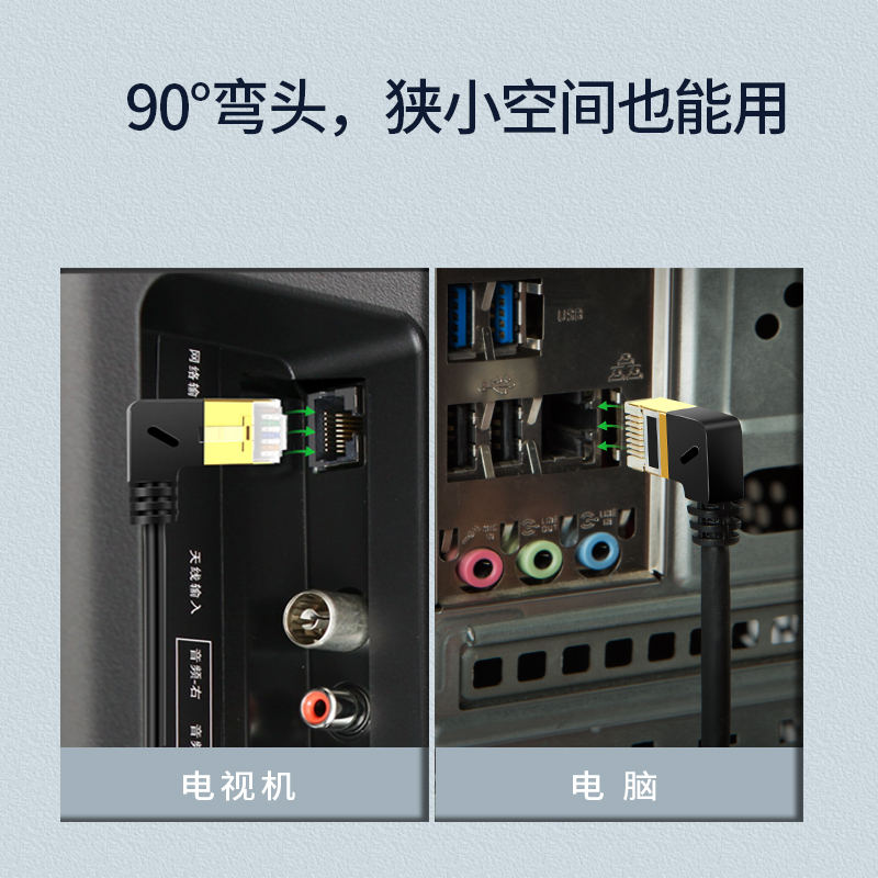 超六类千兆网线弯头家用纯铜cat6a细软90度七7类电脑网络宽带线短 - 图1