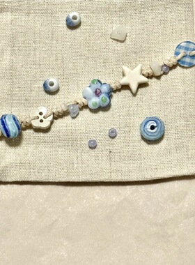 【7柒seven】蓝色小鱼星星手链海洋生物设计感可爱高颜值纽扣手链