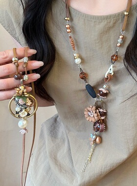 【7柒seven】波西米亚繁花珍珠项链中式国风皮绳民族风串珠