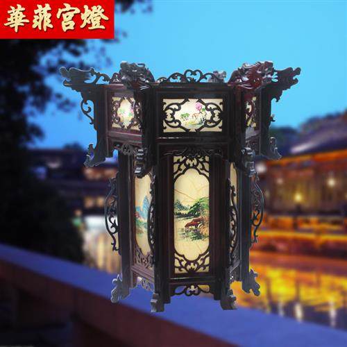 华菲六角宫灯黄羊皮山画古典宫灯灯笼节庆开业装饰灯笼茶楼吊灯,淘宝优惠券,粉丝福利购,淘宝优惠卷