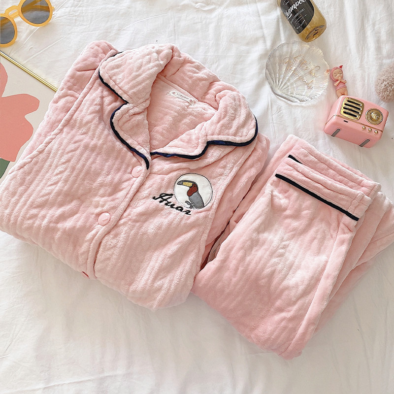 加厚加绒孕妇12月份珊瑚绒冬款睡衣 俏孕喜家居服套装