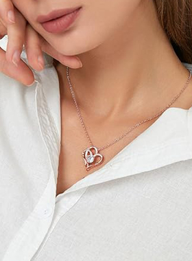 爆款双爱心项链女欧美时尚百搭爱心形锁骨链脖颈链
