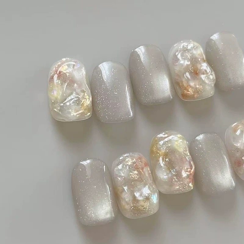 [琥珀晶石]ins日系短款小众猫眼立体造型金箔贝壳纯手工穿戴甲片,淘宝优惠券,粉丝福利购,淘宝优惠卷