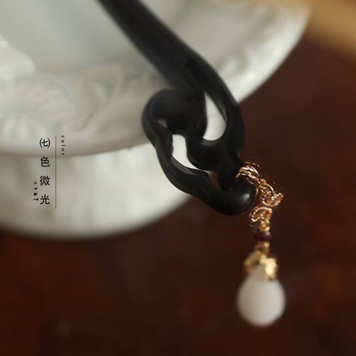 简约中式檀木木簪发簪木质丸子头头饰玉兰花吊坠日常高级旗袍 - 图2