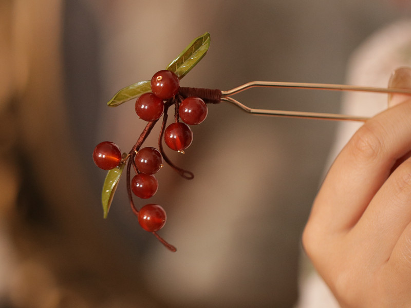 相思豆红色玛瑙发簪日常简约气质旗袍国风配饰复古手工头饰中式女,淘宝优惠券,粉丝福利购,淘宝优惠卷