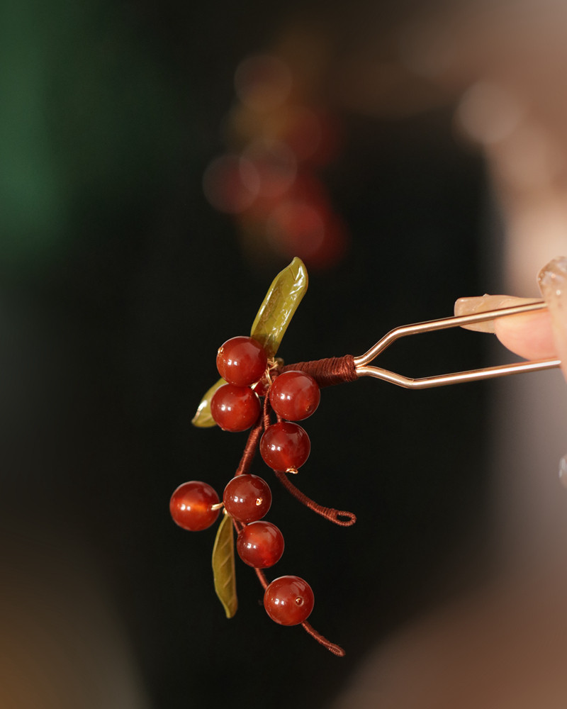 相思豆红色玛瑙发簪日常简约气质旗袍国风配饰复古手工头饰中式女,淘宝优惠券,粉丝福利购,淘宝优惠卷