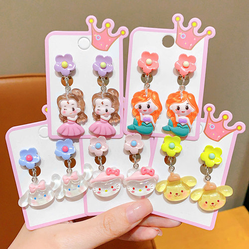 儿童耳夹无耳洞防痛耳环女童超萌可爱公主耳钉儿童库洛米卡通饰品 - 图2