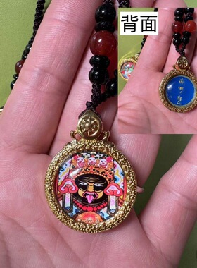 藏族项链圆形民族风合金复古印刷黄财神唐卡吊坠潮流