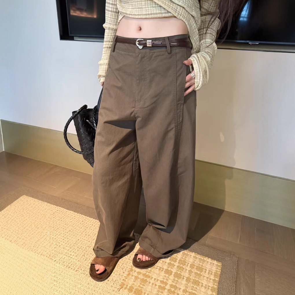 2025秋季新款设计感线条直筒宽松休闲裤女百搭显瘦卡其色阔腿裤 - 图3