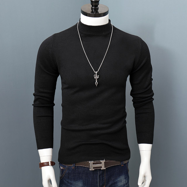 Half turtleneck cashmere sweater men's loose middle collar wool