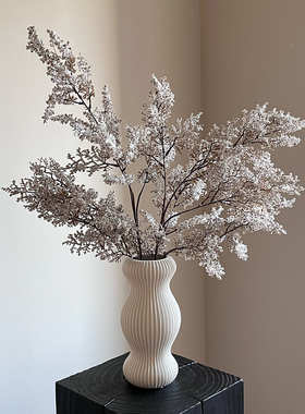 油画雾凇仿真植物灰色白色棕色假花诧寂桌面花瓶插花装饰